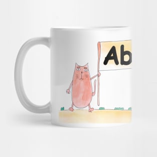Abel name. Personalized gift for birthday your friend. Cat character holding a banner Mug